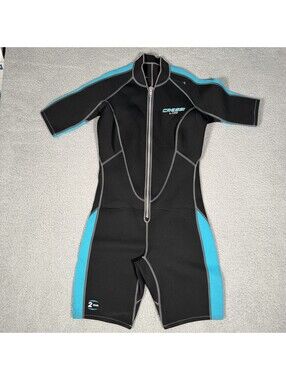 Women's CRESSI 2mm Lido Shorty Wetsuit Size XL 5 Black Teal Zip Scuba Neoprene